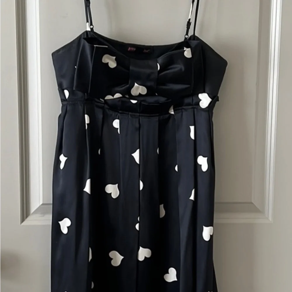 Betsey Johnson 90s Y2k Silk Black White Heart Bow Dress Size 12 RARE - Picture 5 of 5